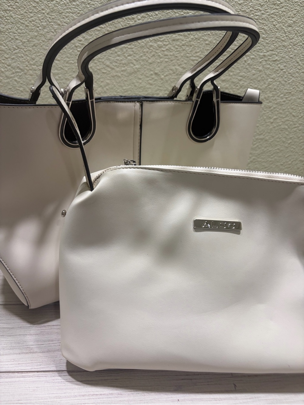 Aldo White Tote with Matching Pouch